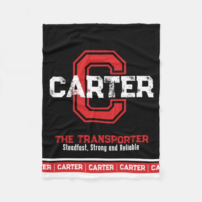 Carter Name bedeutet Sportmonogramm schwarz rot Fleecedecke (Vorderseite)