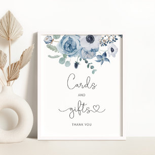 Cartes à fleurs et poster cadeaux bleu poussiéreux