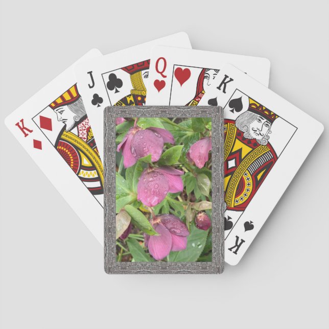 Cartes à jouer classiques avec hellebores roses (dos)