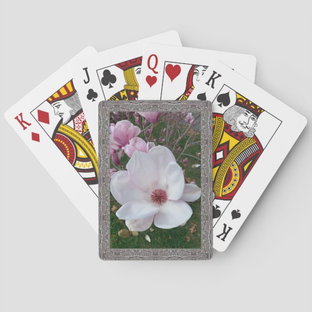 Cartes à jouer classiques avec magnolias roses (dos)