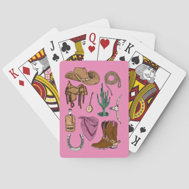 Cartes à jouer Cowgirl Collage (Rose) (dos)