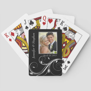 Cartes à jouer élégantes argent et noir pour photo