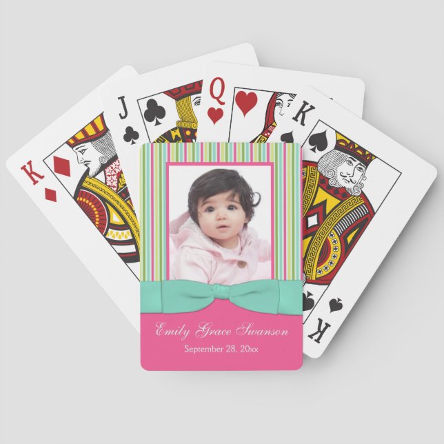 Cartes à jouer rayées Aqua Jaune Vert Rose Photo (dos)