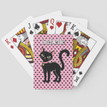Cartes à jouer rétro personnalisées chat noir rose
