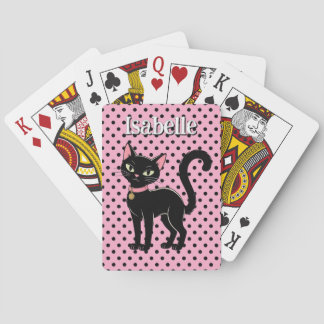 Cartes à jouer rétro personnalisées chat noir rose