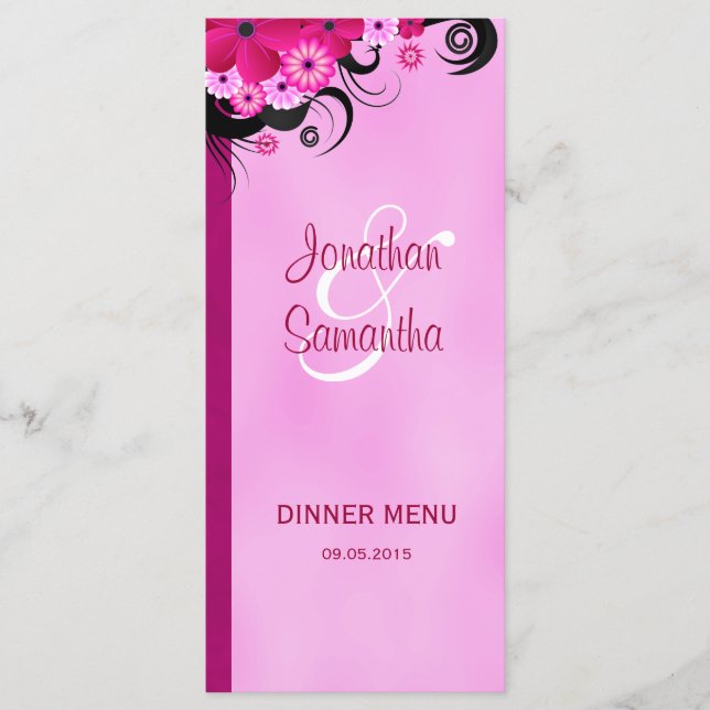 Cartes à la carte pour le dîner Mariage Floral Fuc (Devant)