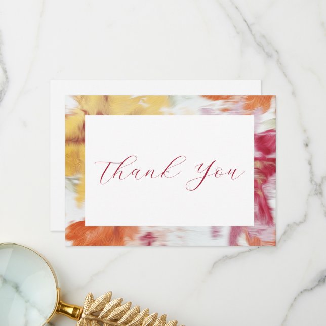 Cartes à notes florales Abstraites rose, orange et (Devant/Arrière en situation)