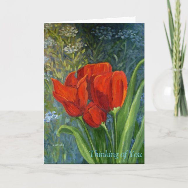 Cartes à notes florales avec tulipes rouges - Art  (Devant)