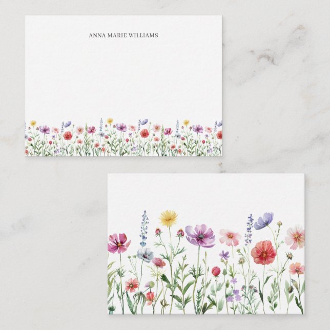 Cartes à notes florales chic fleurs sauvages (Devant / Derrière)