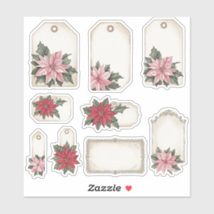 Cartes à notes Poinsettia vintages Stickers Epheme