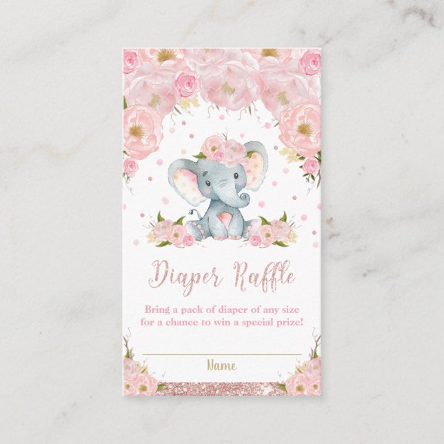 Cartes à rayures de Baby shower floral éléphant (Devant)