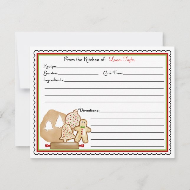 Cartes à recette pour les biscuits de Noël Cuisine (Devant)