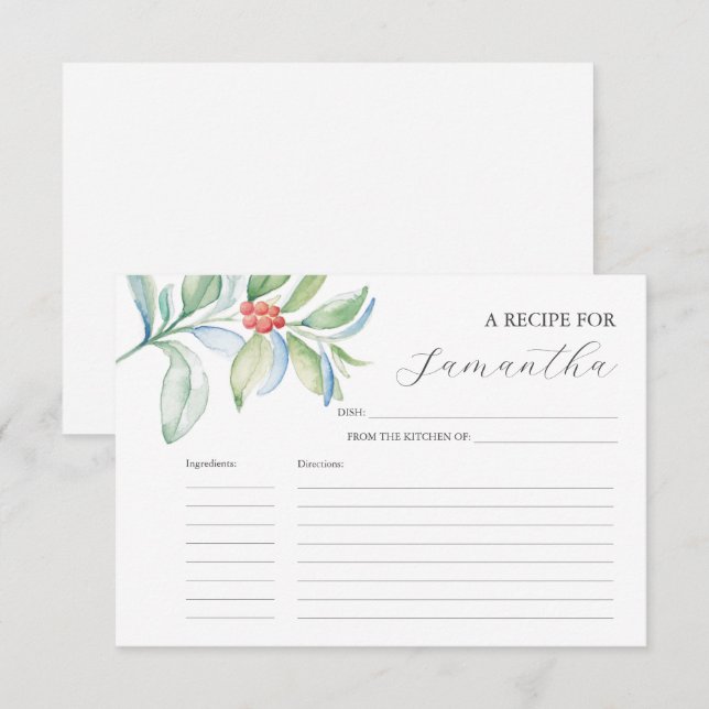Cartes à recettes imprimables Aquarelle Noël (Devant / Derrière)