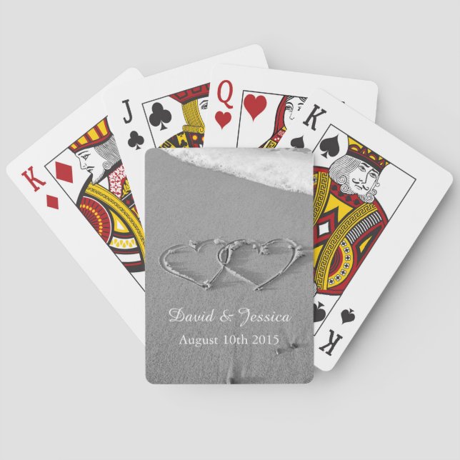 Cartes Aimer les coeurs dans le jeu de sable de mariage j (dos)