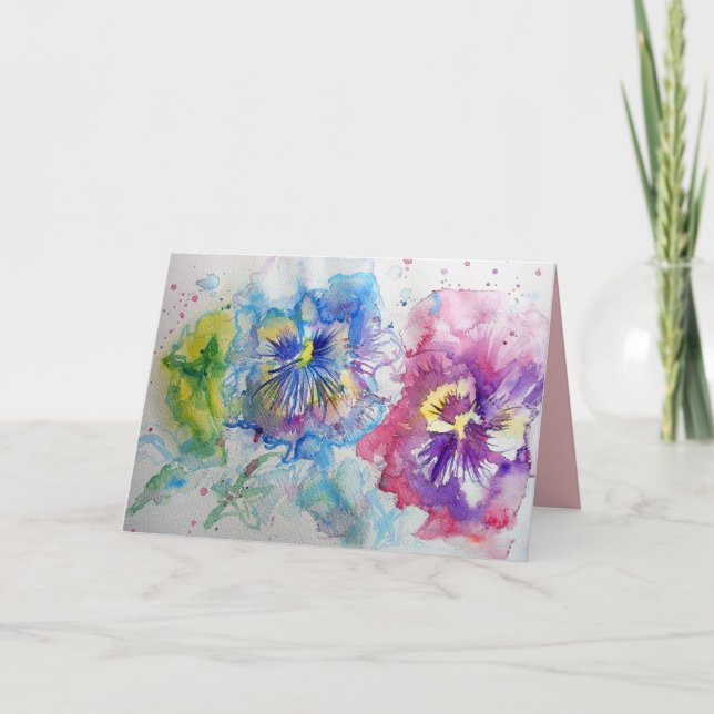Cartes aquarelles de fleurs Panies rouges, jaunes  (Devant)