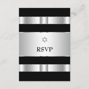 Cartes argentées noires de Mitzvah RSVP de barre