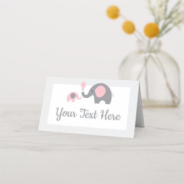 Cartes Baby showers pour éléphants rose et gris (Devant)