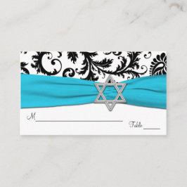 Cartes Bat mitzvah Aqua, Blanc, Noir Damask