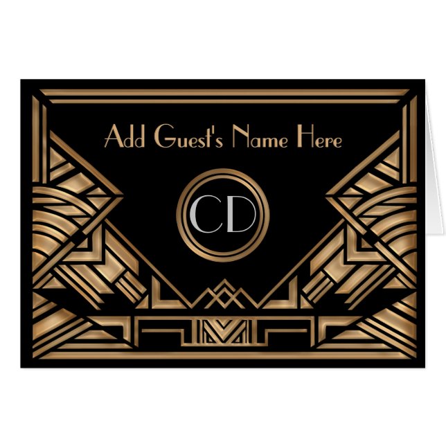 Cartes beiges d'or d'endroit de mariage de Gatsby (Devant Horizontal)