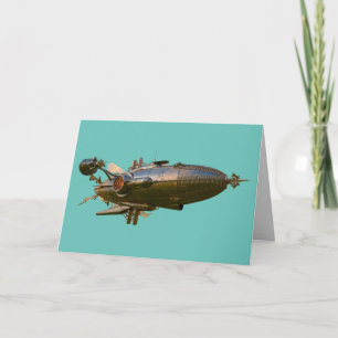 CARTES BLANC STEAMPUNK ZEPPELIN BLIMP