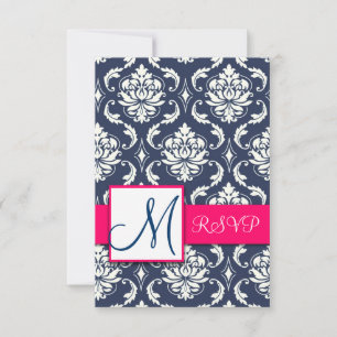 Cartes bleues du rose RSVP de damassé pour des