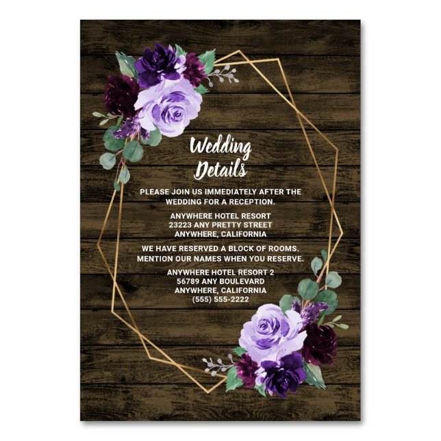 Cartes Boîtier Rustique Floral Purple Or Mariage (Par défaut)