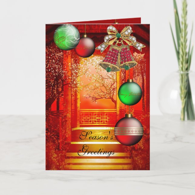 Cartes Bonnes Fêtes Red Green Christmas cloches (Devant)