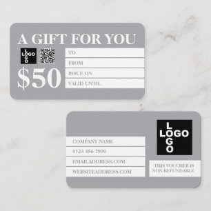 Cartes cadeaux modernes en argent et blanc