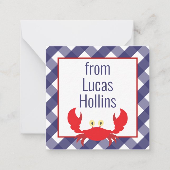Cartes Cadeaux Personnalisées En vichy Crabe (Devant)