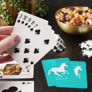 Cartes Carte de jeu personnalisée Turquoise Unicorn