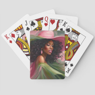 Cartes Carte de jeu rose et verte afro-américaine