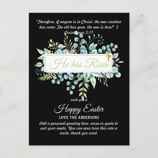 Cartes catholiques de PÂQUES Citation de versets r (Devant)