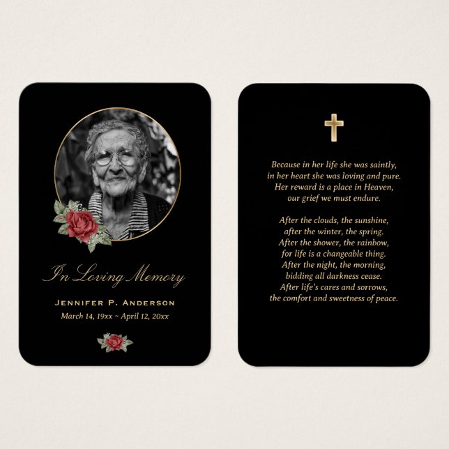 Cartes commémoratives Black Red Gold Floral (Devant & derrière)