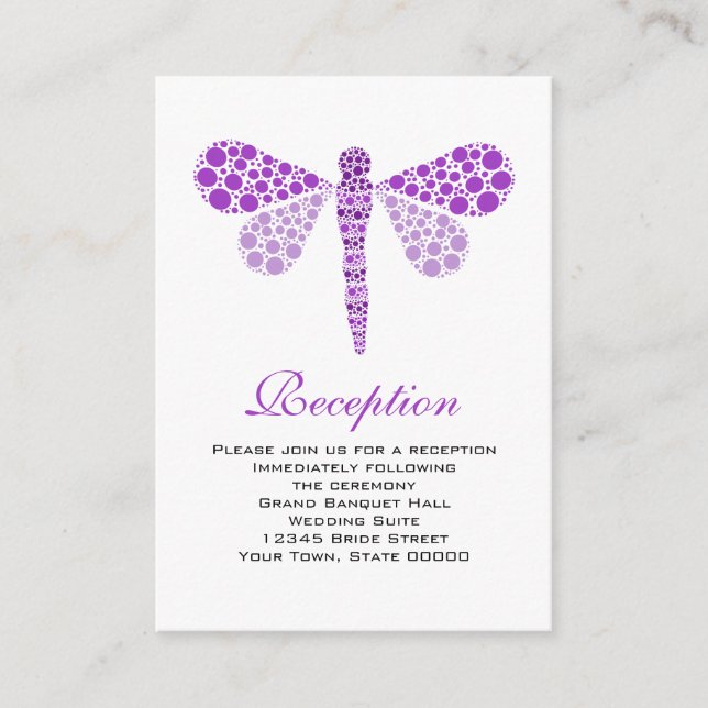 Cartes d'accueil Mariage libellule violette & blan (Devant)
