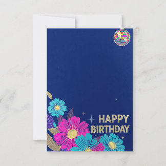 cartes d'anniversaire bleues fleurs modernes rétro