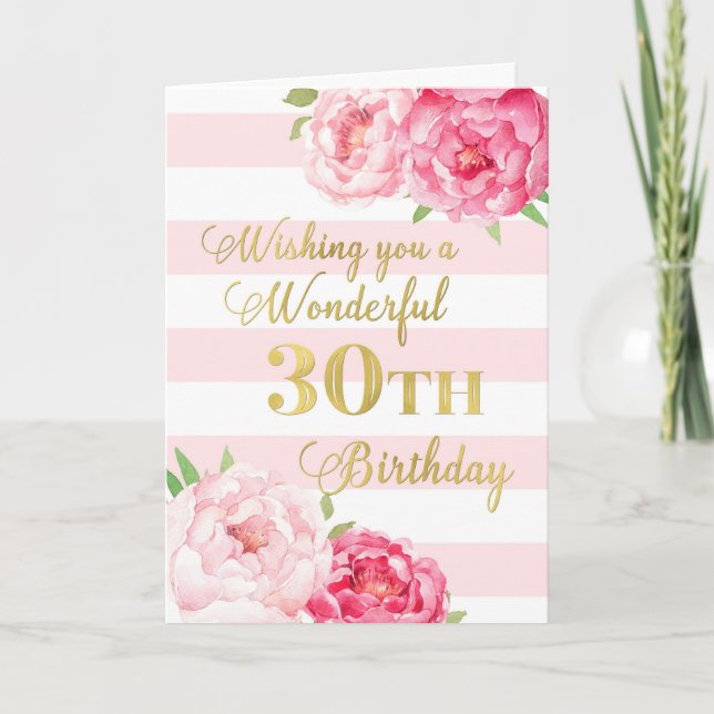 Cartes d'anniversaire de 30e anniversaire rose et  (Devant)