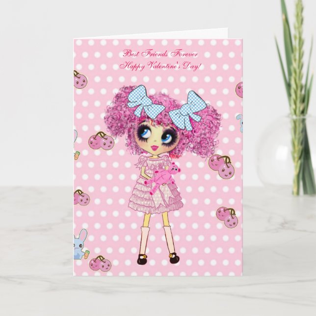 Cartes d'anniversaire de fille Kawaii avec PinkyP (Devant)
