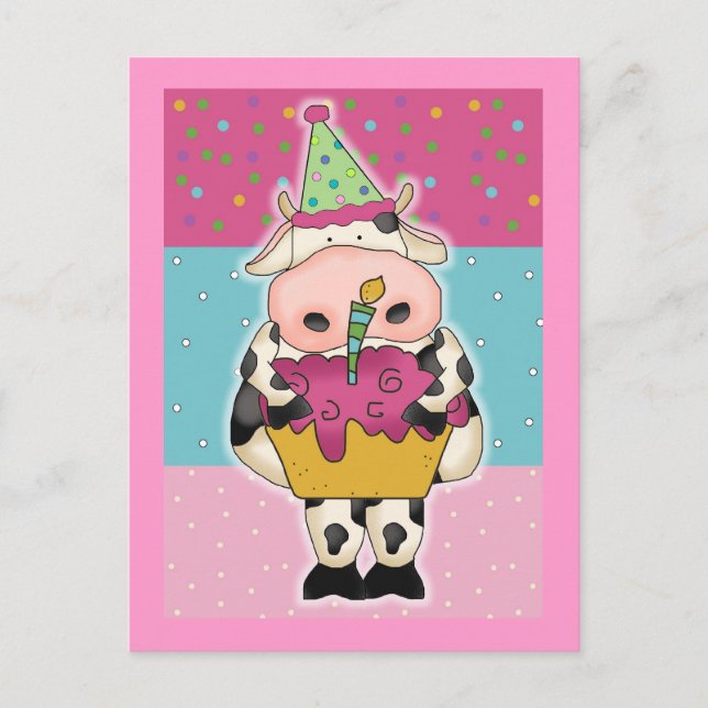 Cartes d'anniversaire de la vache et Postage (Devant)