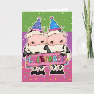 Cartes d'anniversaire de la vache et timbres de po
