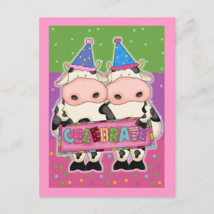 Cartes d'anniversaire de la vache et timbres de po