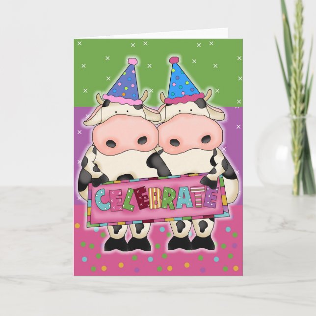 Cartes d'anniversaire de la vache et timbres d'éta (Devant)