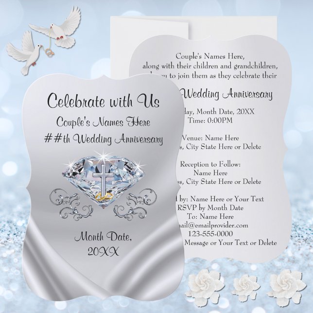 Cartes d'anniversaire de mariage chrétien personna (Diamond Wedding Anniversary Invitations. 60th Wedding Anniversary Party Invitations. 60 years.)
