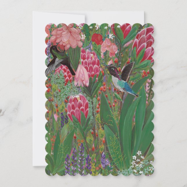 Cartes d'anniversaire des colibris et des protéas (Devant)
