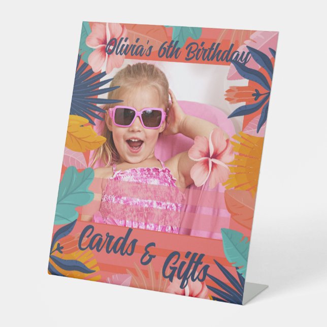 Cartes d'anniversaire d'été tropicales et panneau  (Recto)