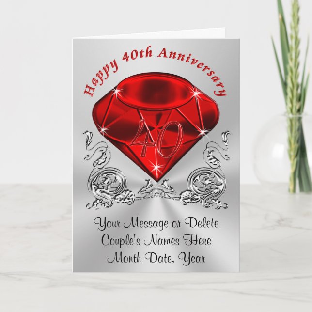 Cartes d'anniversaire en rubis personnalisées avec (Devant)