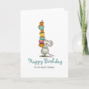 Cartes d'anniversaire mignonne souris avec des cup