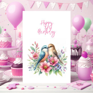 Cartes d'anniversaire Oiseaux amoureux au printemp