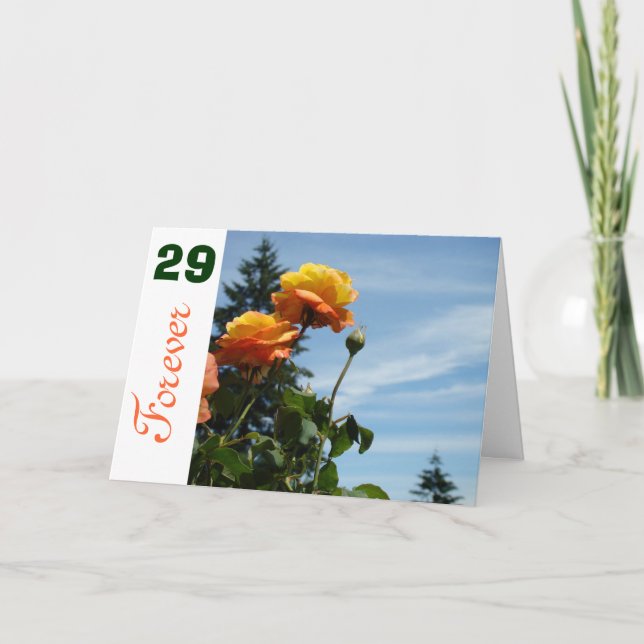 Cartes d'anniversaire Orange Roses 29 Forever Twen (Devant)