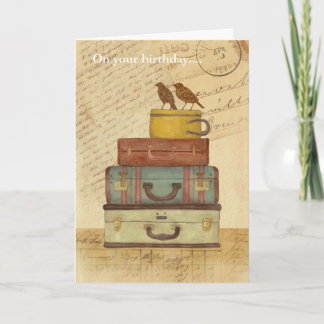 Cartes d'anniversaire pliées Amour Vintage Oiseaux