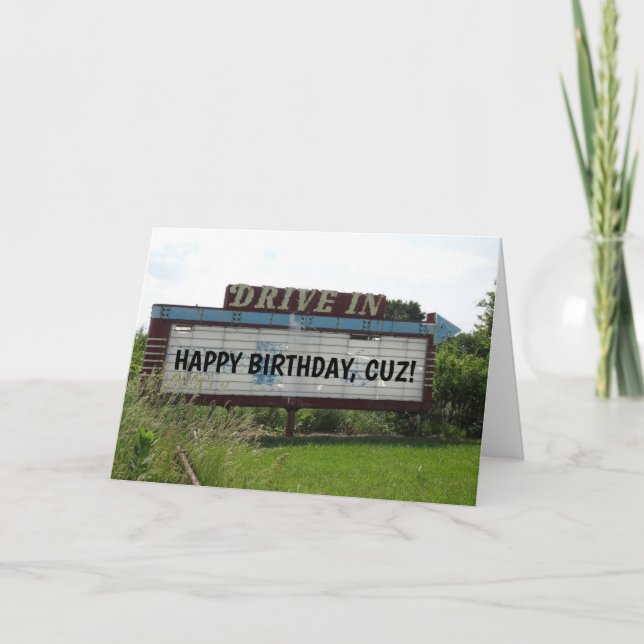 CARTES D'ANNIVERSAIRE POUR COUSIN, CINÉMA EN VOITU (Devant)